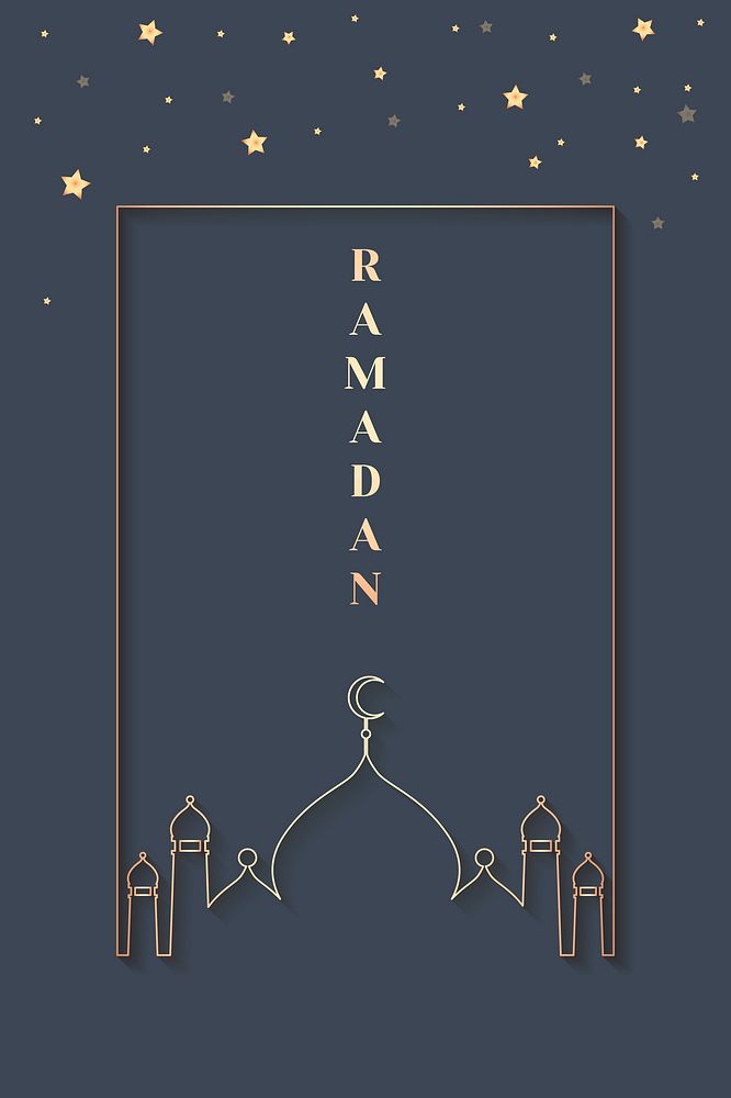 Blue Ramadan frame with beautiful mosque silhouette