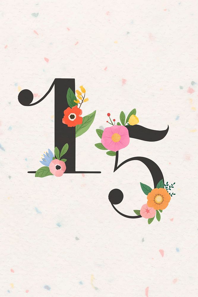Watercolor floral number 15 vector