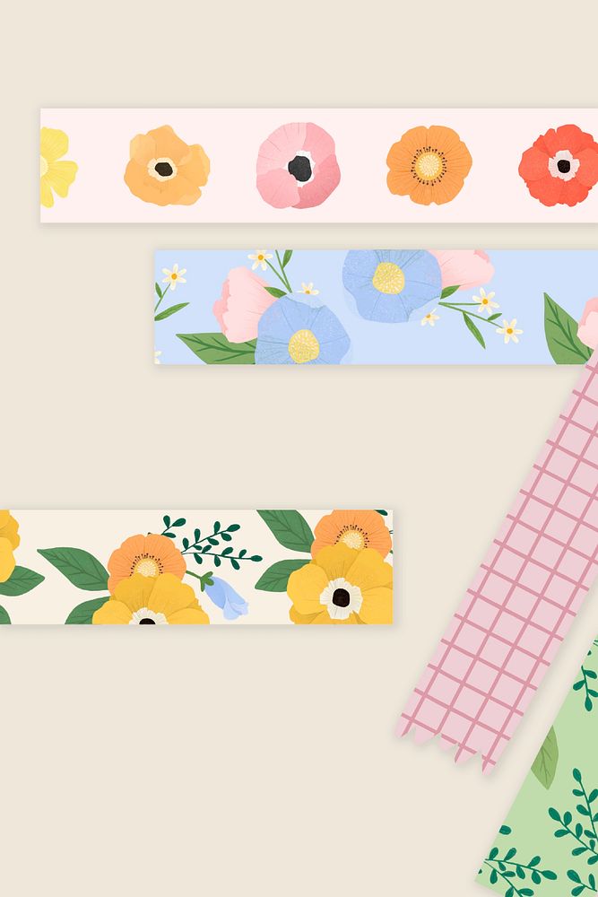 Floral washi tape set illustration