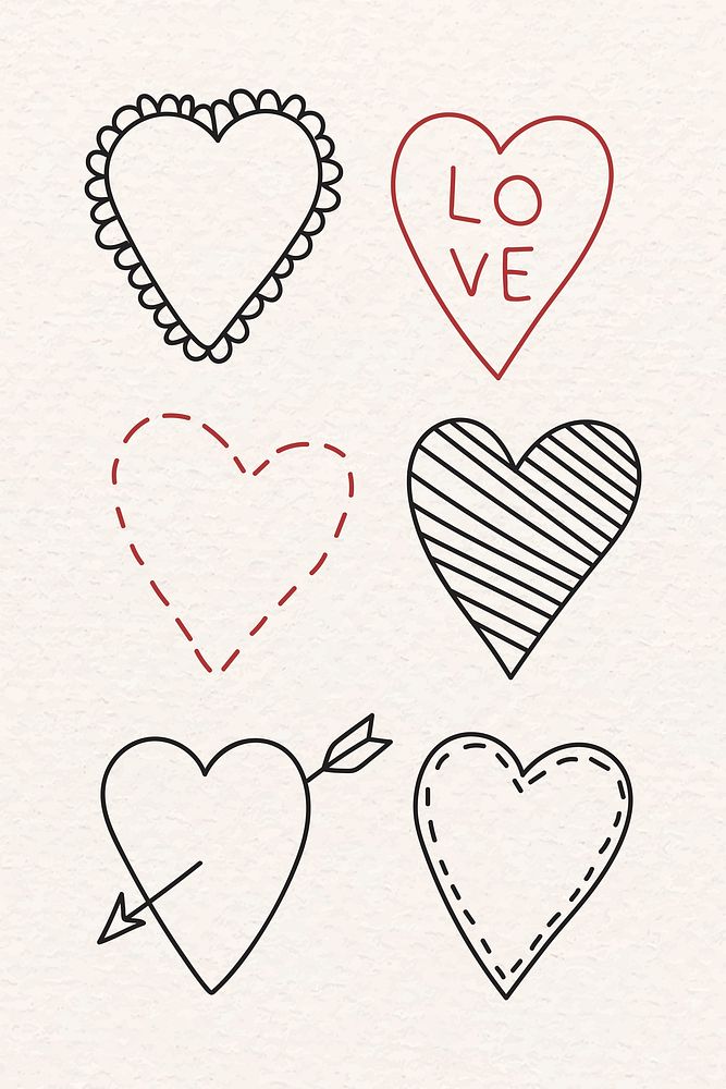 Hand drawn heart doodle vector collection