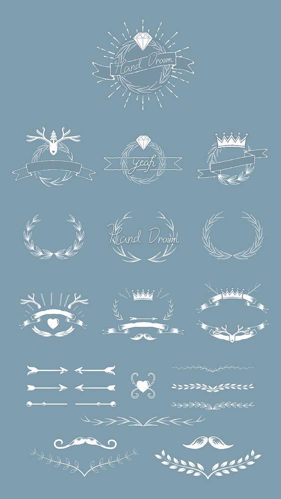 Hand drawn vintage element vector set