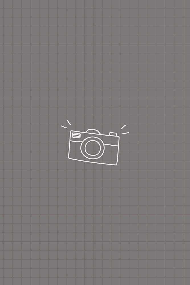 Hand drawn camera on gray grid paper background vector