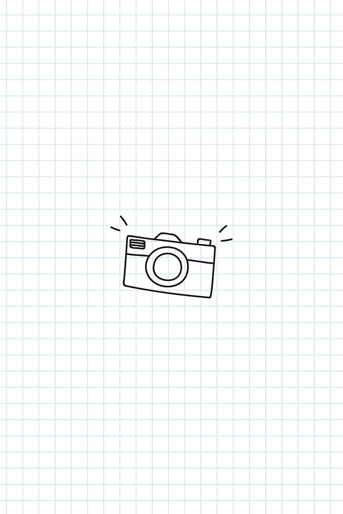 Hand drawn camera on white grid paper background vector