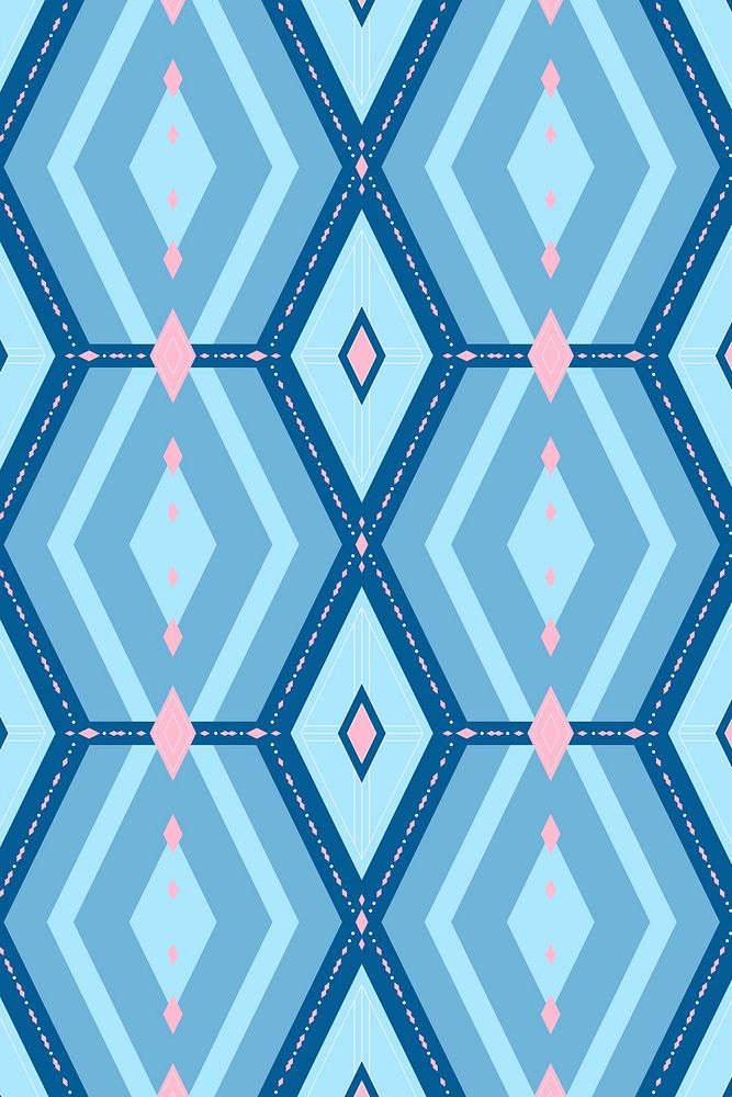 Bright blue and pink seamless geometric patterned background vector