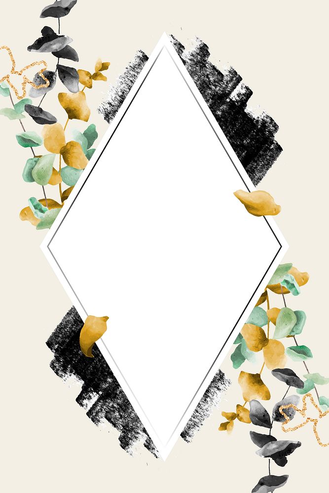 Rhombus frame with eucalyptus leaf pattern vector