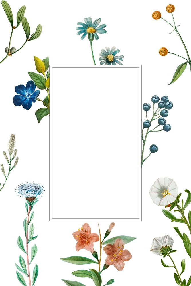 Psd floral frame white background vintage illustration