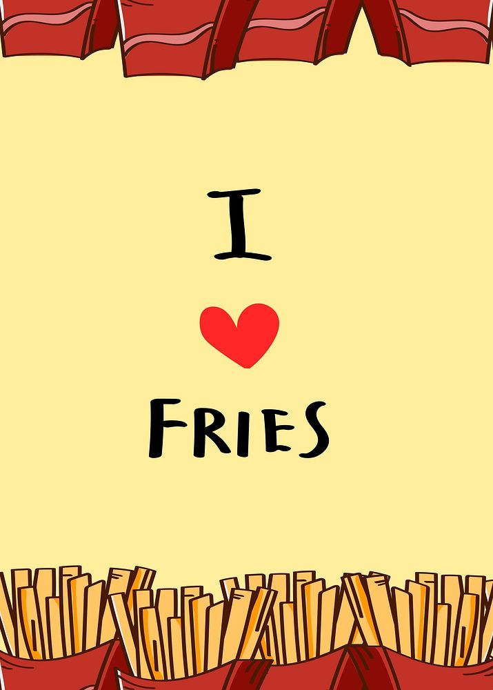 I love fries doodle background vector