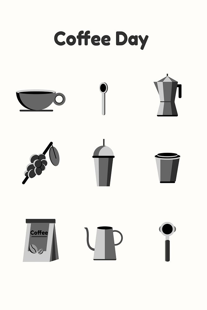 Coffee utensil collection in gray vector