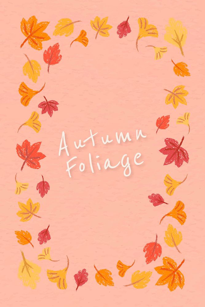 Autumn foliage frame peach pink template vector