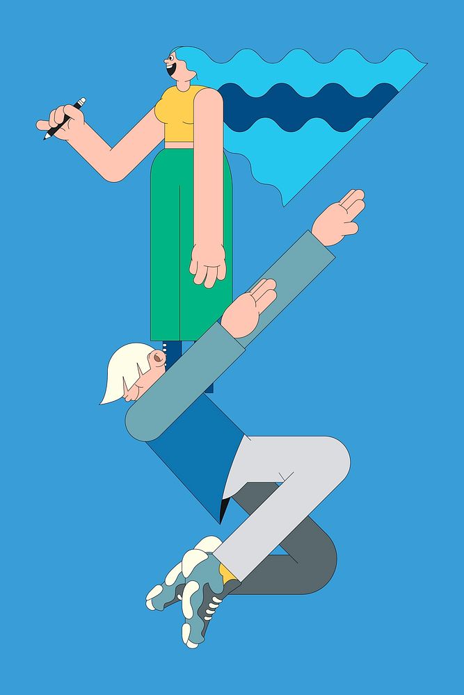 Playful young character on blue background vector