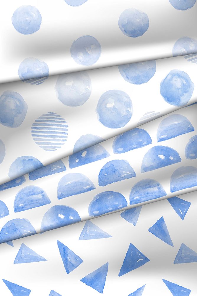 Indigo blue watercolor geometric seamless patterned background vector set