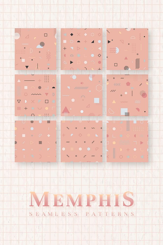 Pink Memphis pattern background vector set