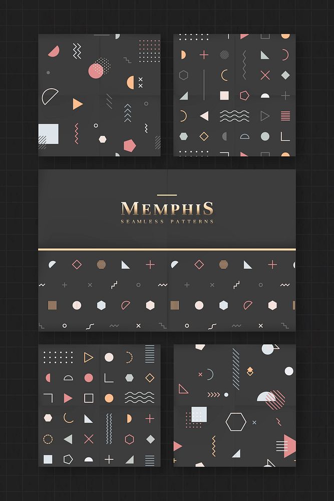 Black Memphis pattern wallpaper vector set