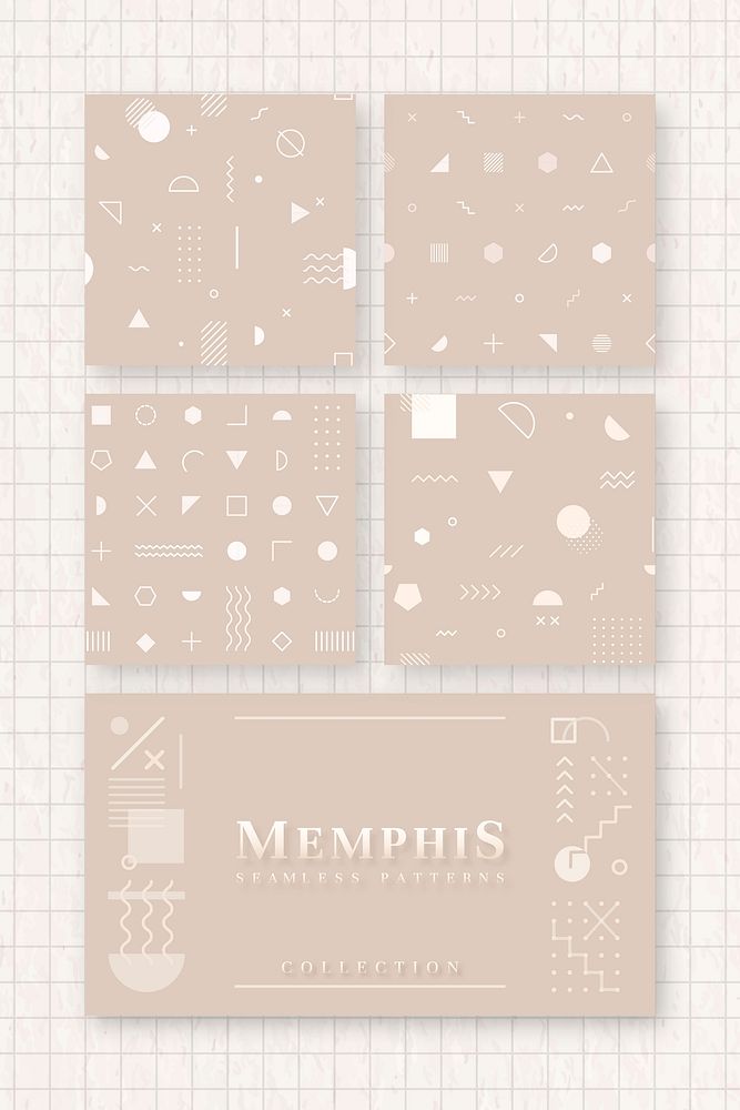 Beige Memphis seamless pattern vector set