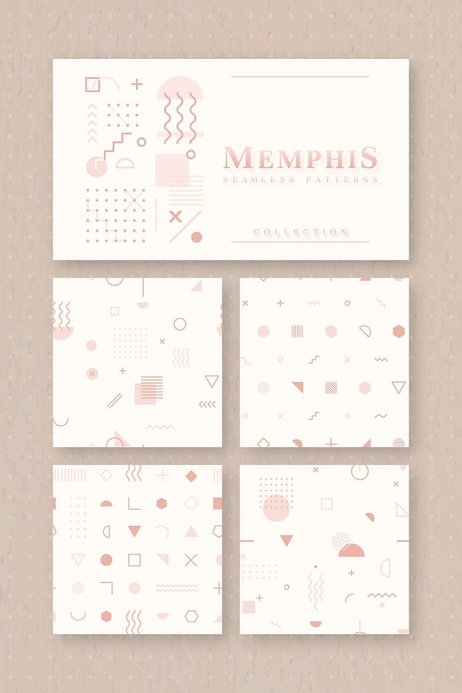 Beige Memphis seamless pattern vector set