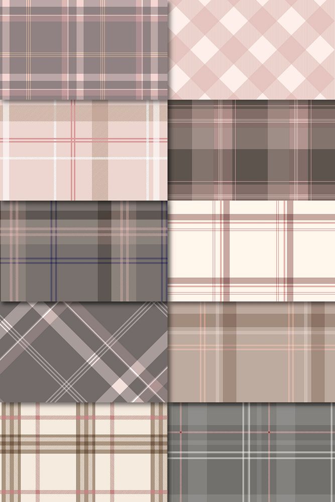 Brown plaid seamless patterned background vector set