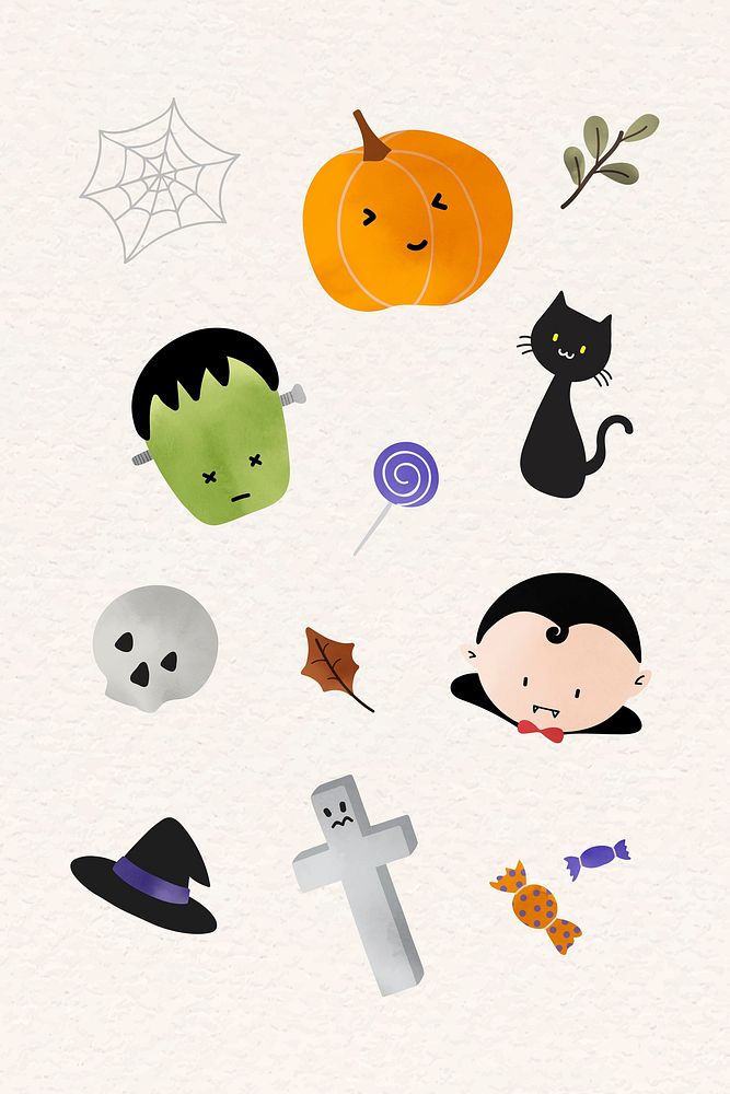Cute Halloween design elements vector set