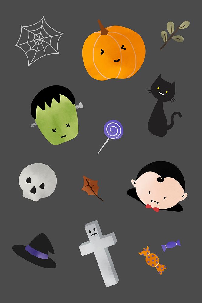 Cute Halloween design elements vector set