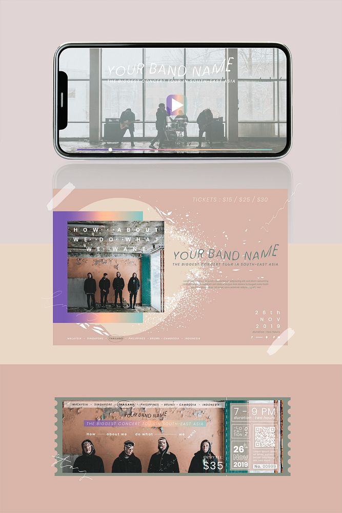 Boy band ticket with advertisement template