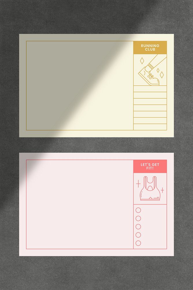 Blank fitness note templates vector set