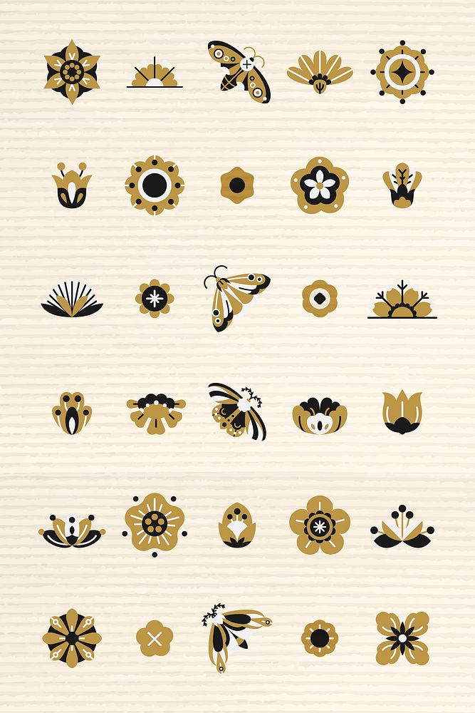 Flower folk art design elements vector set