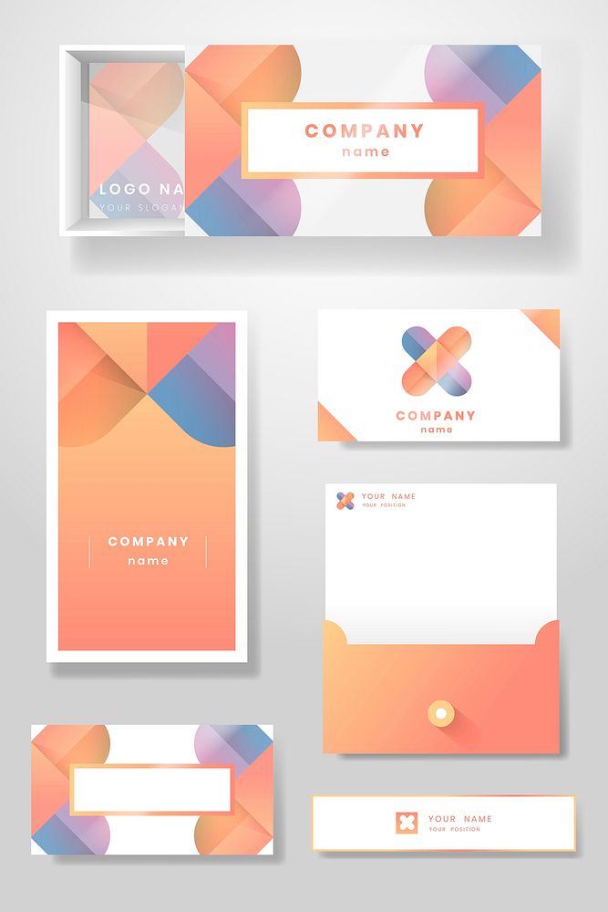 Orange business card design vector set
