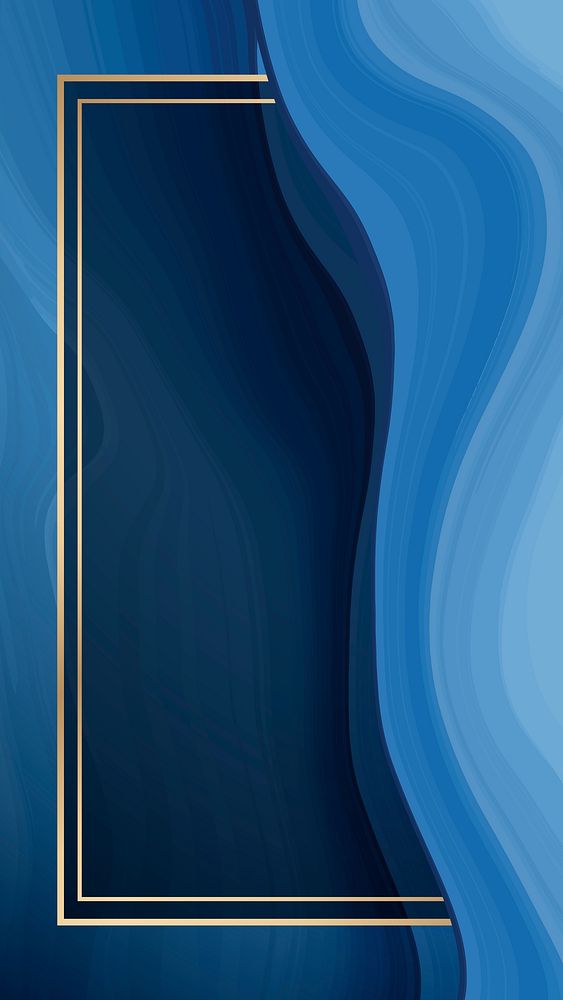 Rectangle gold frame on blue fluid patterned mobile phone wallpaper vector