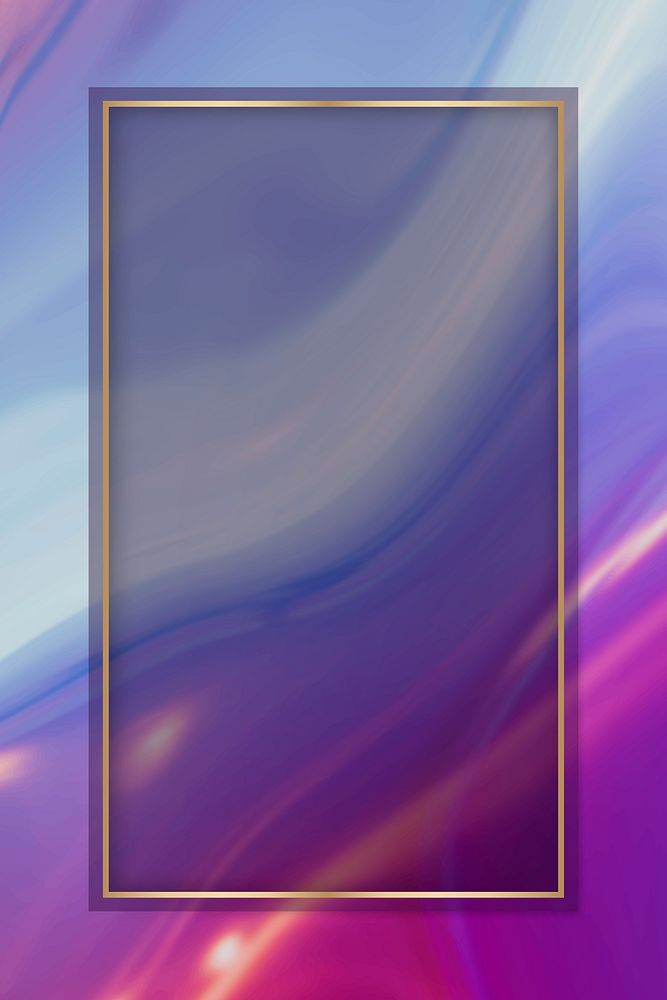 Pink gold frame on purple fluid patterned background vector