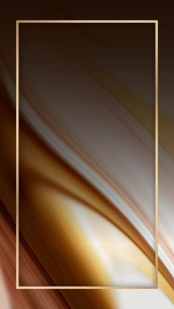 Rectangle gold frame on brown fluid patterned mobile phone wallpaper vector