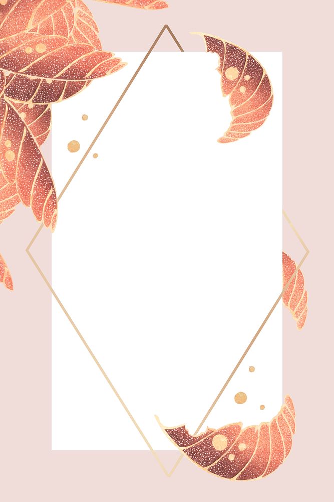Rhombus gold frame with leaf motif on peach background vector