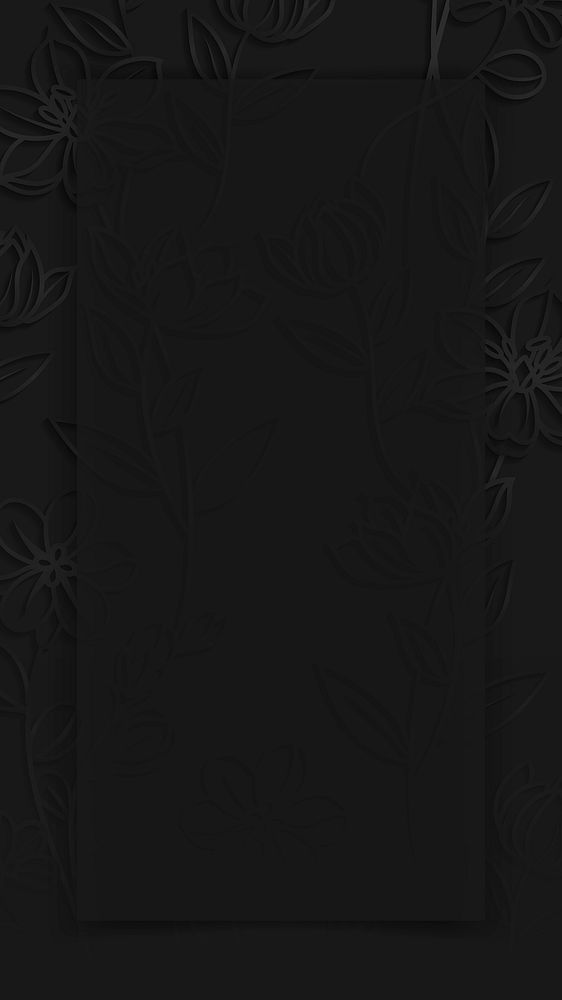 Rectangle frame on floral pattern black mobile phone wallpaper vector