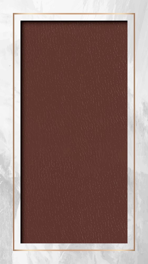 Rectangle gold frame with brown leather texture mobile screen template vector