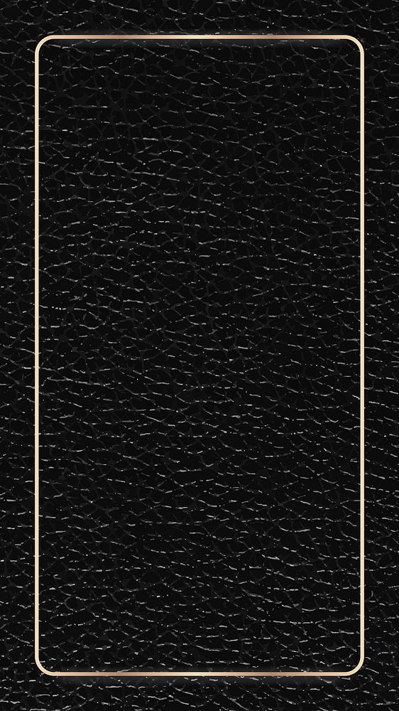 Gold frame on black leather mobile screen template vector