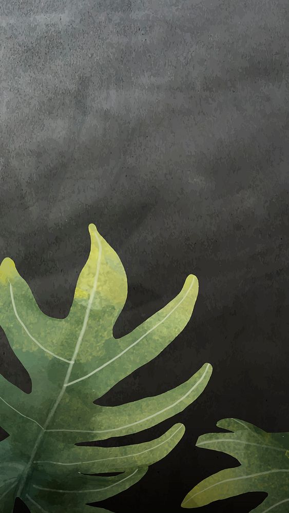 Philodendron radiatum leaf pattern on grunge black mobile phone wallpaper vector