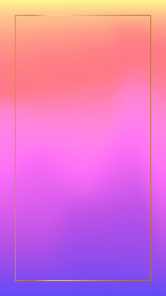 Gold frame on pink and purple holographic pattern mobile phone wallpaper vector