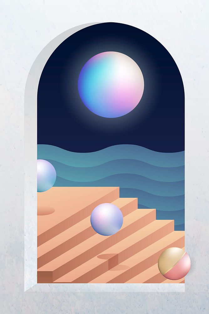 Peach staircase with balls rolling down vector