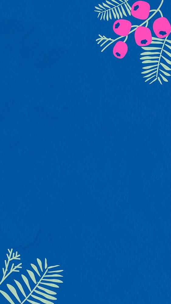 Botanical pattern on blue mobile phone wallpaper vector