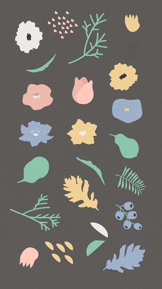 Botanical pattern on gray mobile phone wallpaper vector