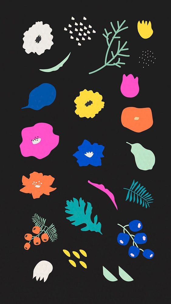 Botanical pattern on black mobile phone wallpaper vector