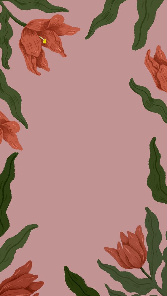 Red tulip frame mobile screen background