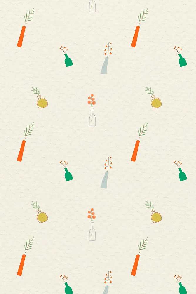 Colorful doodle flowers in vases pattern on beige background vector
