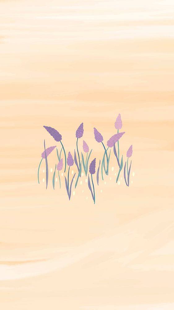 Hand drawn grape hyacinth mobile phone wallpaper vector