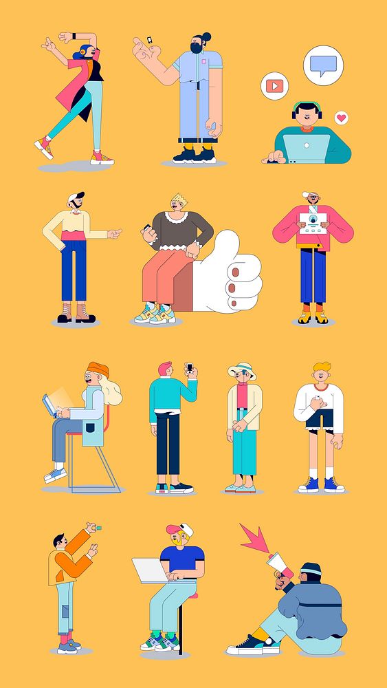 Illustration of diverse people on social media mobile phone wallpaper vector