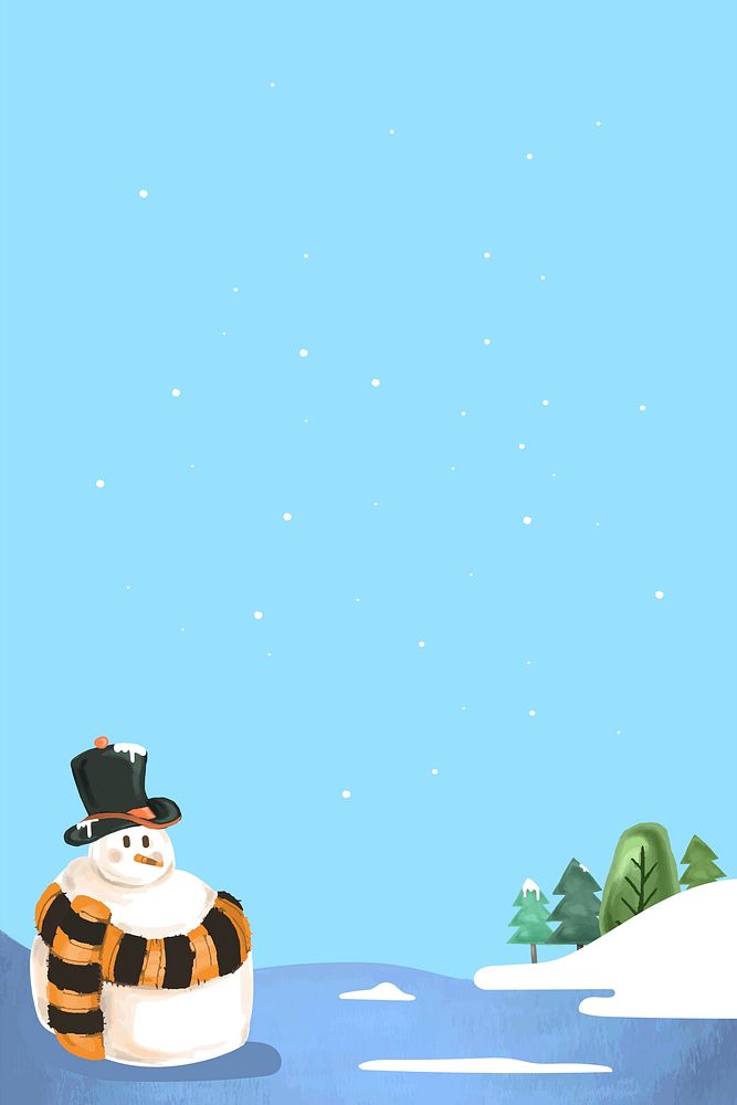 Cute snowman pattern on blue background vector