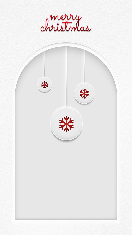 Merry Christmas paper greeting card design with red snowflakes mobile phone wallpaper vector