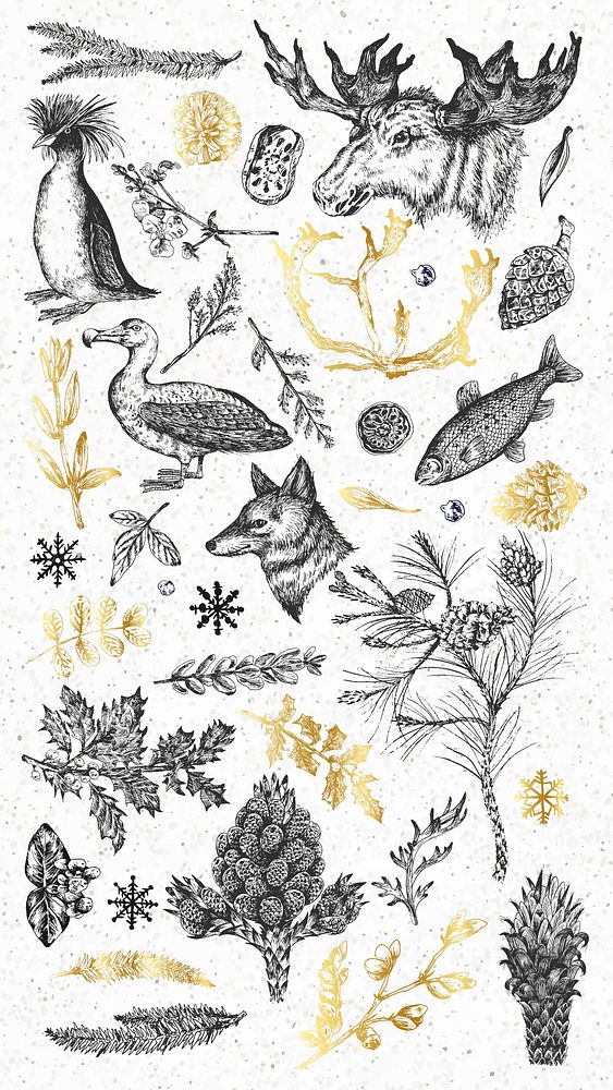 Animal drawing collection mobile wallpaper vector
