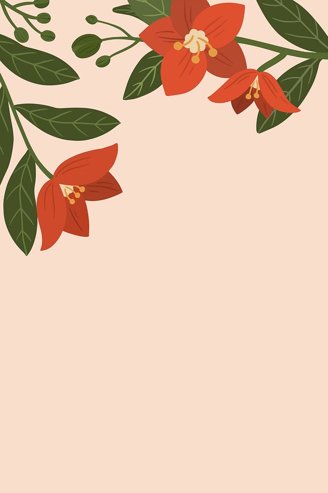 Botanical red flower copy space on a peach background