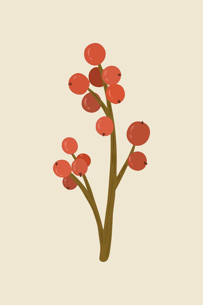 Red winterberry on a beige background illustration
