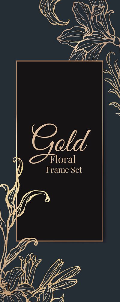 Rectangle gold frame with floral outline background vector