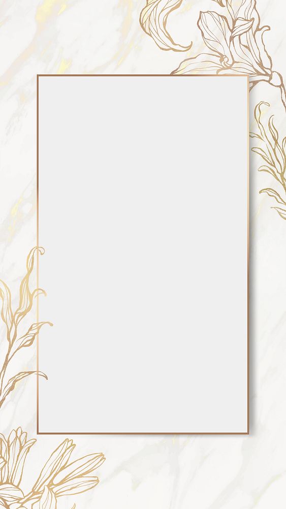 Gold floral frame on marble background mobile phone wallpaper vector